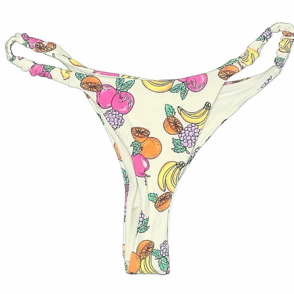 Forever 21 Women’s Fruit-Print Bikini Bottoms in Cream, Pink and Yellow Small